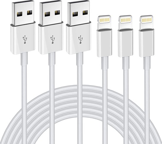 3x Sterke USB naar 8-PIN Kabels - Geschikt voor iPad - Oplader Kabel - Oplaadkabel - Snoer