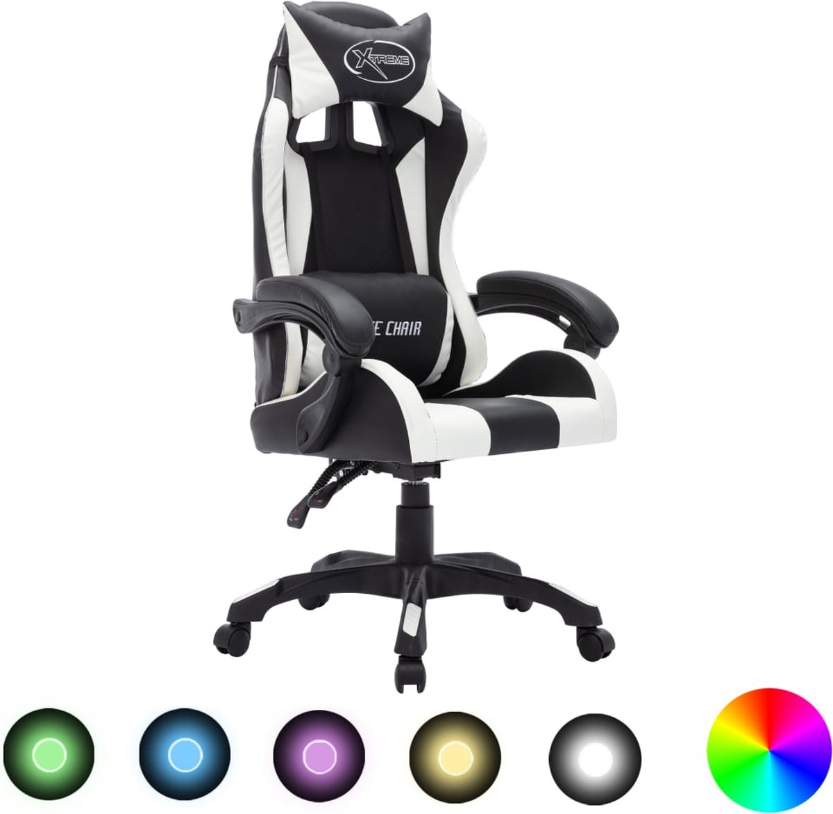 Prolenta Premium - Racestoel met RGB LED-verlichting kunstleer wit en zwart