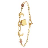 Lucardi Dames Stalen goldplated armband met slotje en maan - Armband - Staal - Goudkleurig - 19 cm