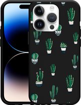 Geschikt voor Apple iPhone 14 Pro Hoesje Zwart Cactus - Designed by Cazy
