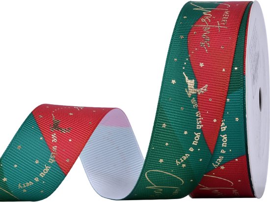 Foto: Kerst lint merry christmas 25mm 2 5cm luxe grosgrain lint ripsband we wish you a very merry christmas rood groen goud glans kerstlint cadeaulint decoratielint rol 8 meter