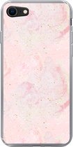 Geschikt voor iPhone SE 2022 hoesje - Marmer print - Roze - Glitter - Goud - Patronen - Siliconen Telefoonhoesje