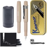 Kaweco - Cadeauset - (5delig) - Vulpen Sport Skyline Macchiato Fountain Pen - Medium - Vintage blikje - Nostalgic Octagonal Clip Chrome - Gevulde Inkt Patronen houder - Doosje Vullingen