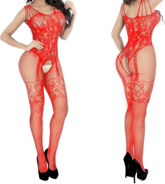 Body Pleasure - Super Strak - Sexy Lingerie Set - Uitdagende Body - Verpakt In Supergave Cadeaubox - One Size - Rood