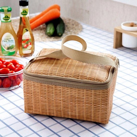 WiseGoods Panier de pique-nique en osier de Luxe - Pique-nique - Sac de pique-nique - Sac - Osier - Panier Plein air - Cadeau - Panier - Paniers - Sac isotherme 22 cm