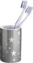 WENKO Tandenborstelbeker Stella Grey - tandenborstelhouder voor tandenborstel en tandpasta, keramiek, 6,5 x 11 x 6,5 cm, grijs
