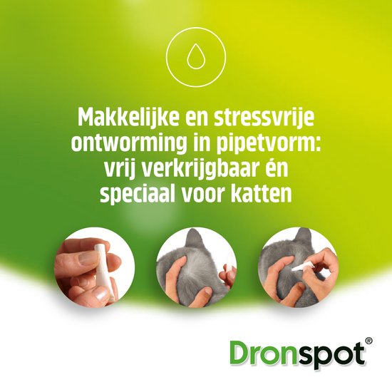Dronspot Spot On Ontwormingsmiddel voor middelgrote katten (2,5 kg - 5 kg) 2 pipetten - Dronspot
