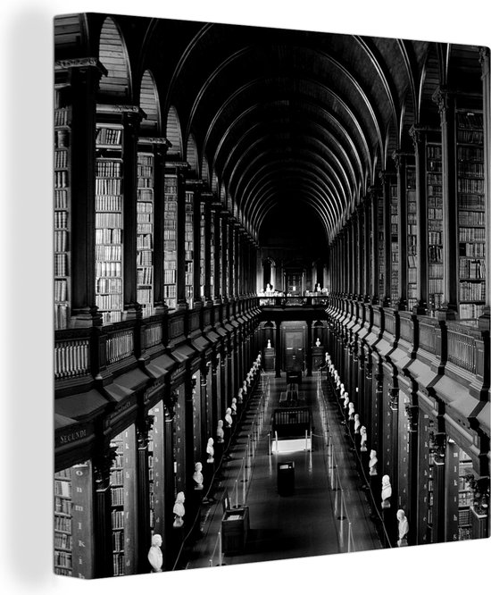 Canvas Schilderij Bibliotheek van het Trinity College in Ierland - zwart wit - 50x50 cm - Wanddecoratie