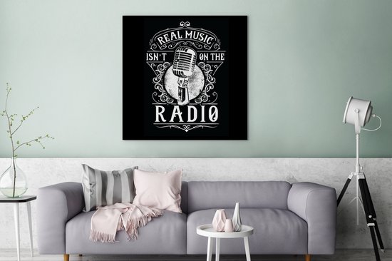Toile Peinture Micro - Radio - Rétro - Illustration - 90x90 cm - Décoration murale - Cadeau Vaderdag - Cadeau - Cadeau pour Lui - Astuce - Homme