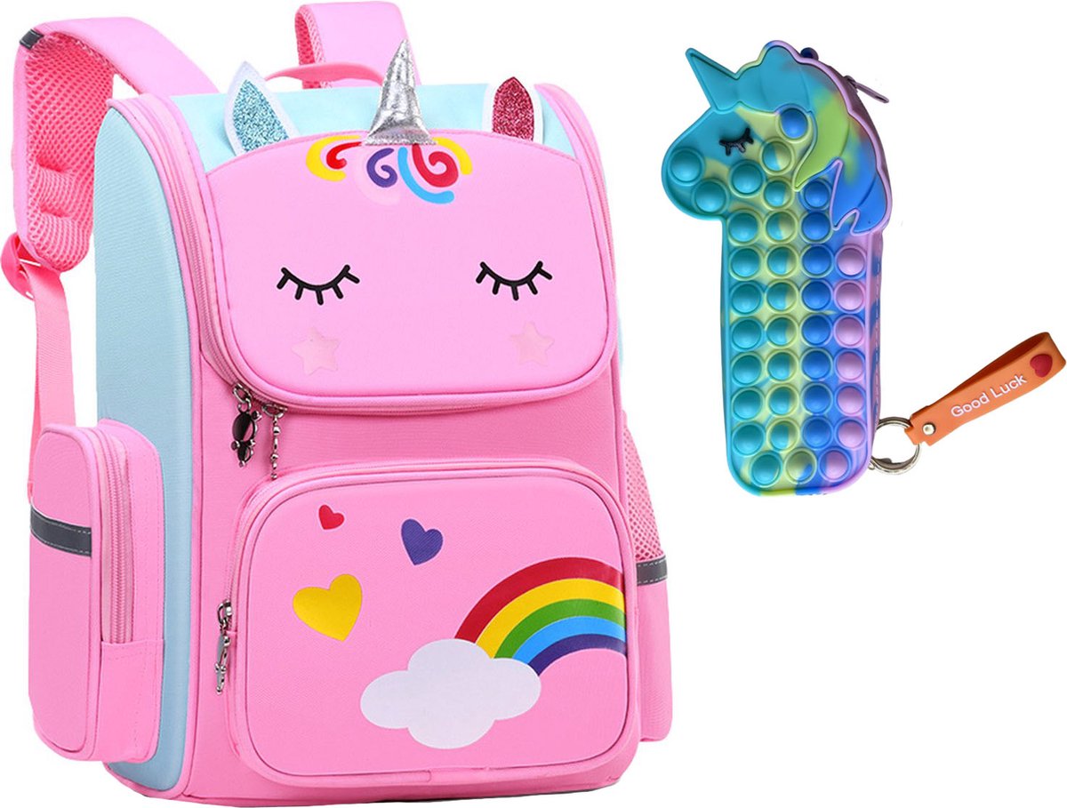 Rugzak meisje - Fidget Toys - Etui voor je pennen - Eenhoorn tas - Unicorn Speelgoed - Schooltas meisje - Kinderrugzak - Rugtas meisje - Roze - 40 x 27 x 15 cm - Schooltassen