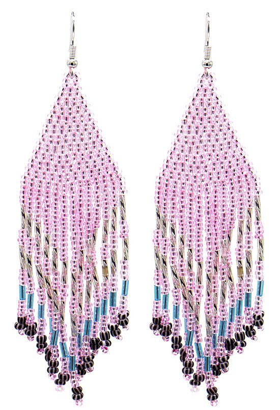 Oorbellen met Glaskralen - Seed Beads - 10x3 cm - Paars