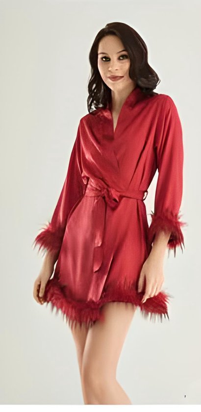 Robe de chambre satin - Kimono Satin - Rouge/Plumes rouges - Taille S - Bride to be/OR BRIDE FOR EVER kimono satin - Robe de chambre Giftx