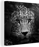 Canvas Schilderij Dieren - Panter - Jungle - Zwart - Wit - 90x90 cm - Wanddecoratie