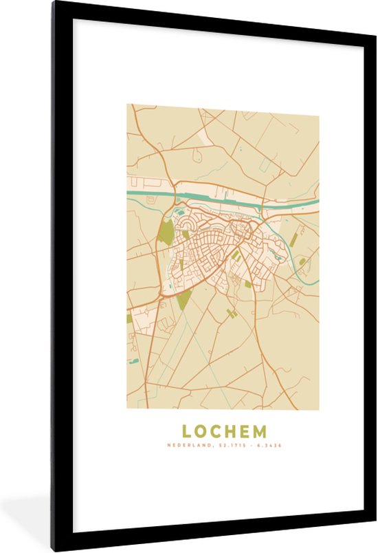 Fotolijst incl. Poster - Kaart - Stadskaart - Vintage - Lochem - Plattegrond - 60x90 cm - Posterlijst