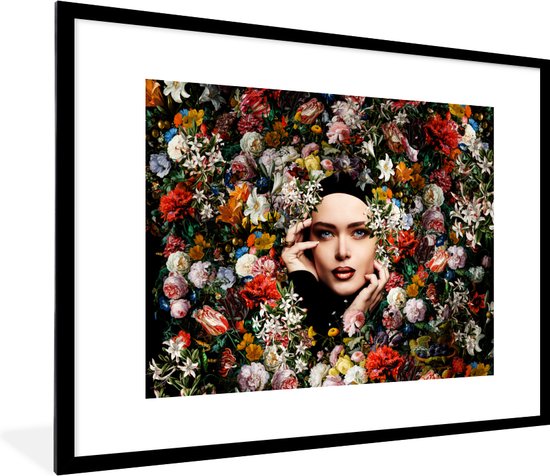 Cadre photo avec affiche - Bloem - Femme - Portrait - Botanique - 80x60 cm - Cadre pour affiche