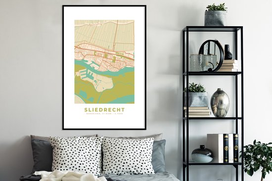 Cadre photo avec affiche - Carte - Plan d'étage - Sliedrecht - 80x120 cm - Cadre pour affiche - Plan de la ville