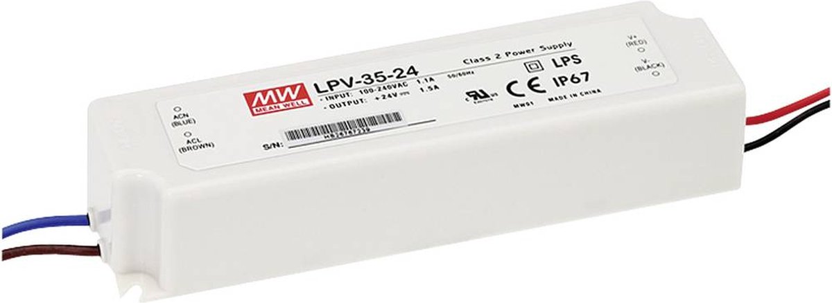 Mean Well LPV-35-12 LED-transformator Constante spanning 36 W 0 - 3 A 12 V/DC Niet dimbaar, Overbelastingsbescherming 1