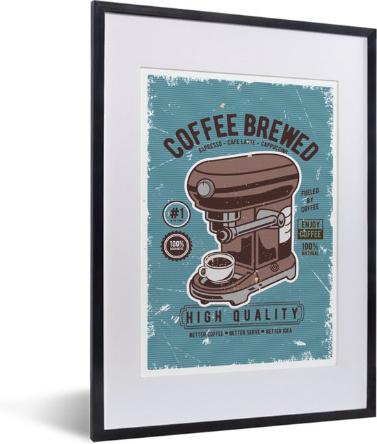 Fotolijst incl. Poster - Koffiezetapparaat - Koffie - Retro - Tekening - 30x40 cm - Posterlijst