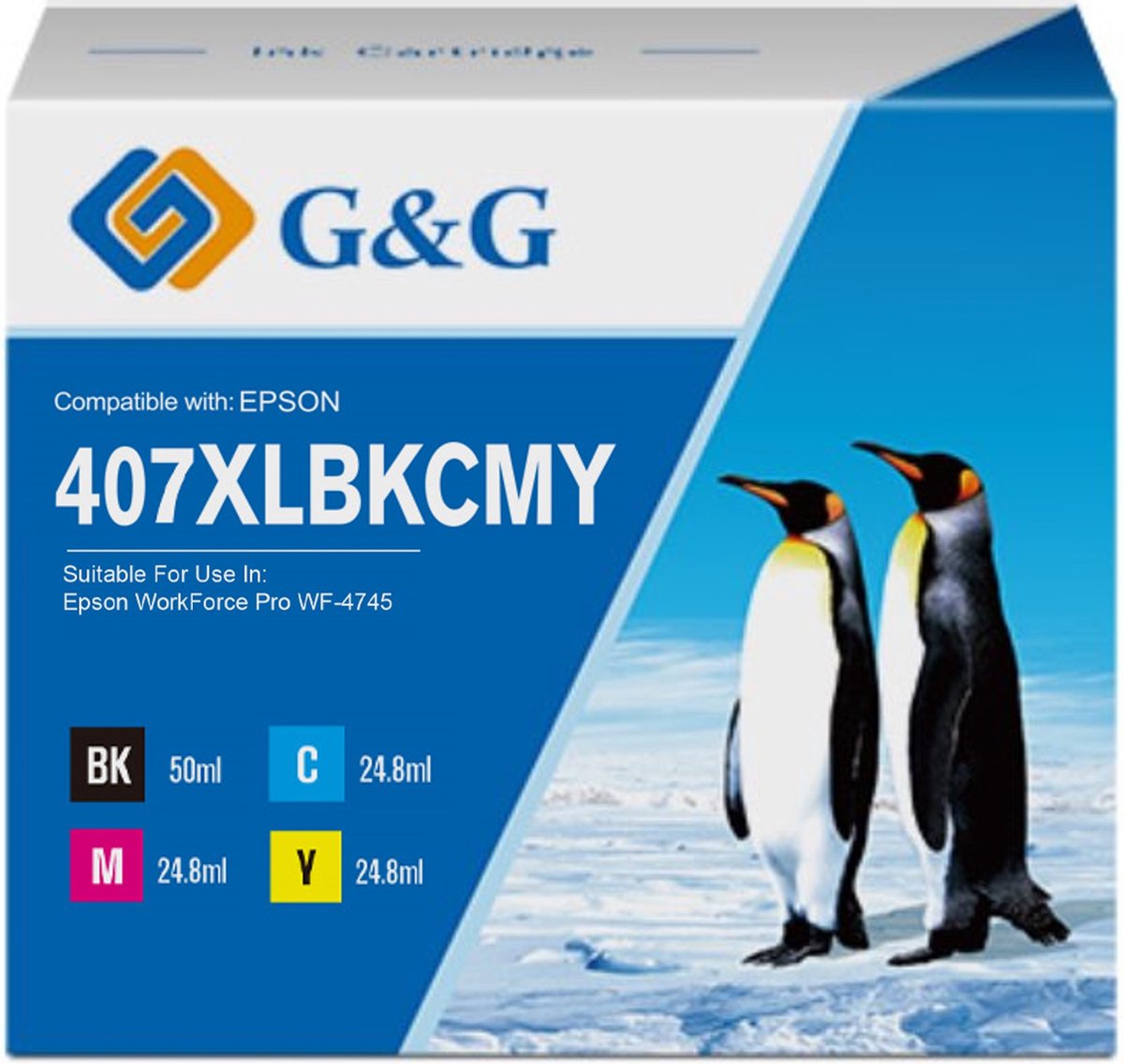 G&G 407 XL inktcartridges voor Epson 407 407XL -multipack-zwart, cyaan, magenta, geel-Hoge Capaciteit Huismerk
