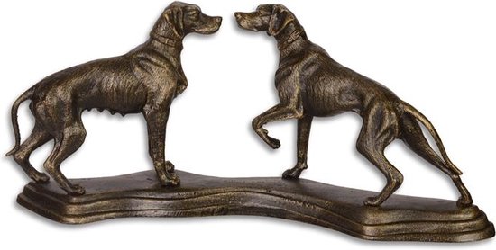 Gietijzeren beeld - Twee honden - Dieren sculptuur - 21,1 cm hoog