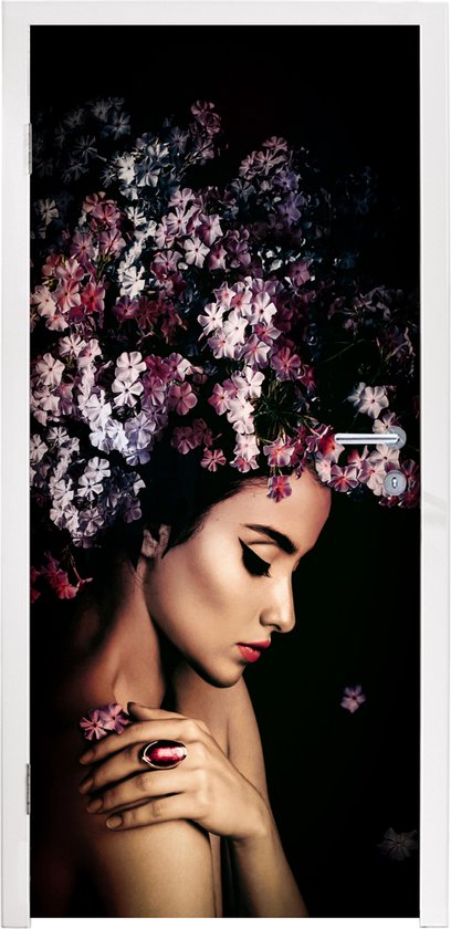 Sticker pour porte Blossom - Femme - Rose - Fleurs - Luxe - 90x235 cm - Affiche de porte