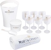 Moët & Chandon Giftset - Ice Imperial Ice Bucket, Small Bucket met Ice Scoop, 6 Glazen, Handdoek - Luxe Wijnkoeler / IJsemmer en Champagneglas 6x - Strandhanddoek