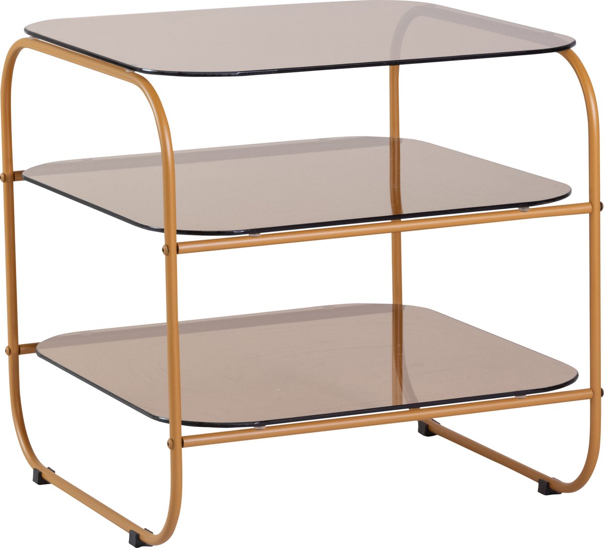 HÜBSCH INTERIOR - ECHO oranje bijzettafel van metaal met bruin glas - 41x41xh42cm