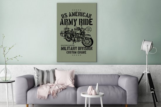 Tableau sur toile Mancave - Moto - Armée - Vintage - 80x120 cm - Décoration murale - Cadeaux homme pas cher - Cadeau Vaderdag des pères - Cadeau - Cadeau pour lui - Astuce - Hommes