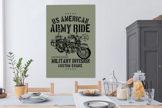 Tableau sur toile Mancave - Moto - Armée - Vintage - 80x120 cm - Décoration murale - Cadeaux homme pas cher - Cadeau Vaderdag des pères - Cadeau - Cadeau pour lui - Astuce - Hommes
