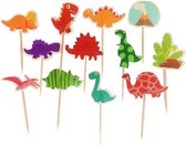 Cocktailprikkers Dino dinosaurus - cocktail prikkertjes cupcake toppers - 12 stuks