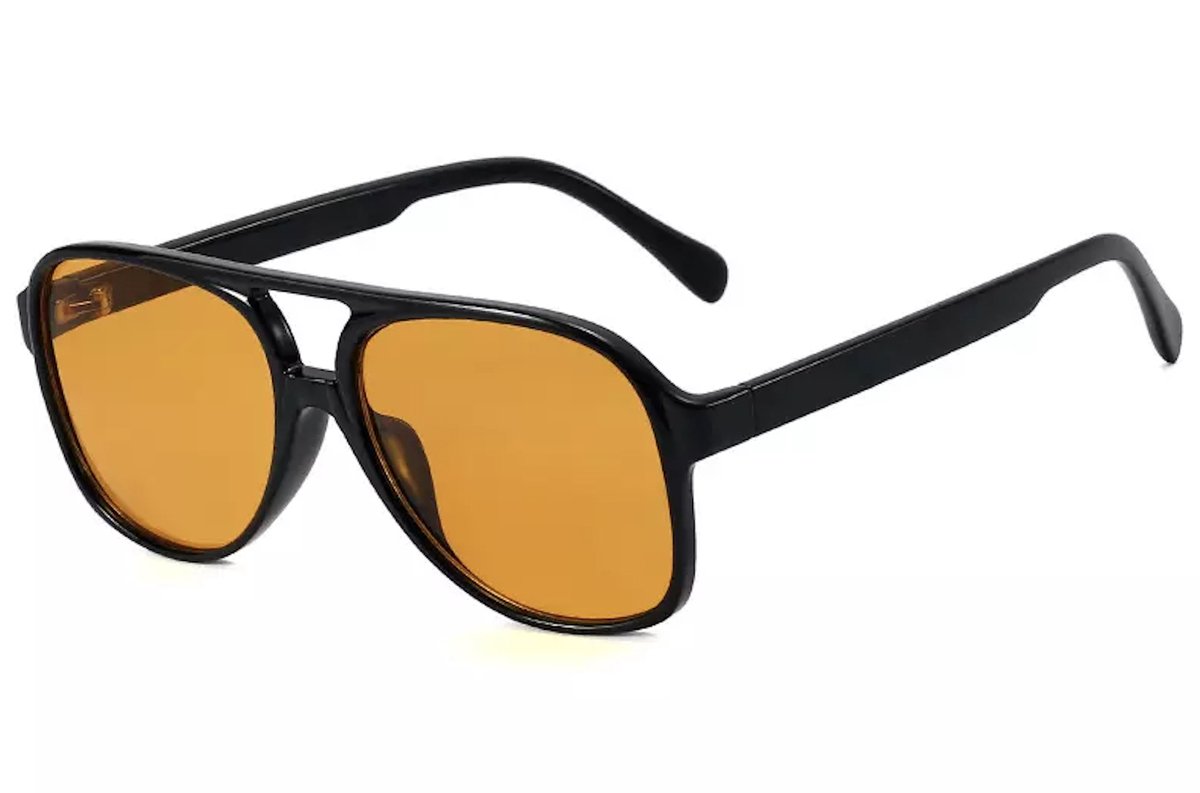 ASTRADAVI Zonnebril - Classic Vintage Sunglasses UV400 - Zwart Frame & Geel Lenzen