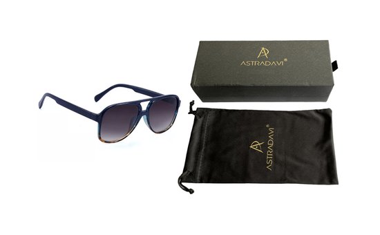 ASTRADAVI Zonnebril - Classic Vintage Sunglasses UV400 - Marineblauw Luipaard Frame & Donkere Lenzen van Astra — afbeelding 4