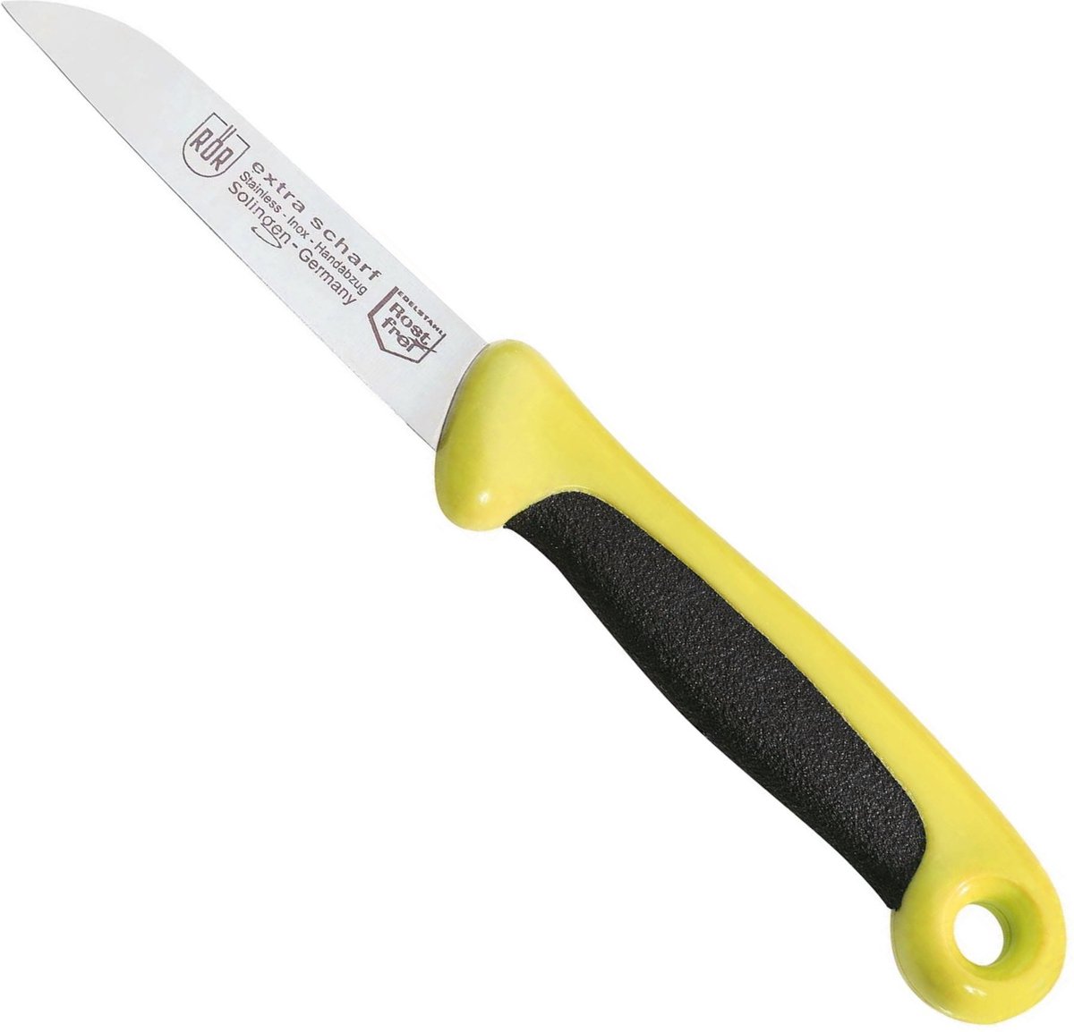 RÖR Solingen Schilmesje Extra Grip – RVS Lemmet Recht – 17,5 cm – Zwart met Geel