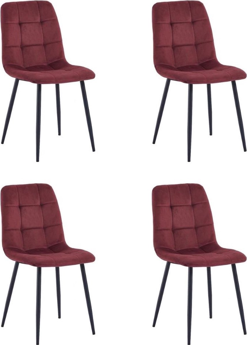 Colenis® - Ela Eetkamerstoel - Set Van 4 - Bordeaux - Fluweel - Industrieel