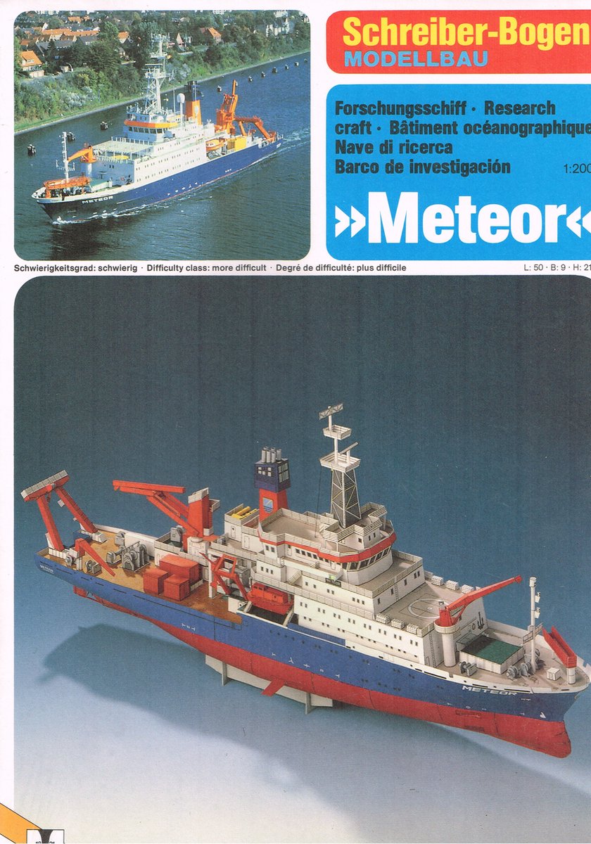 bouwplaat / modelbouw in karton Onderzoeksvaartuig Meteor, schaal 1;200