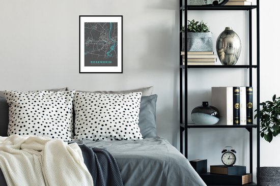 Fotolijst incl. Poster - Stadskaart – Kaart – Rosenheim – Blauw – Duitsland – Plattegrond - 30x40 cm - Posterlijst