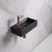 Fonteinset Mia 40.5x20x10.5cm mat zwart links inclusief fontein kraan, sifon en afvoerplug copper