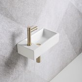 Fonteinset Mia 40.5x20x10.5cm glans wit links inclusief fontein kraan, sifon en afvoerplug mat goud