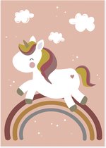 Affiche LICORNE pour la crèche ou la chambre de bébé - affiche tendance LICORNE avec arc-en-ciel pour la crèche au format 50 cm x 70 cm. - marron rose - Super hip! - Poster Unicorn - Poster Licorne.