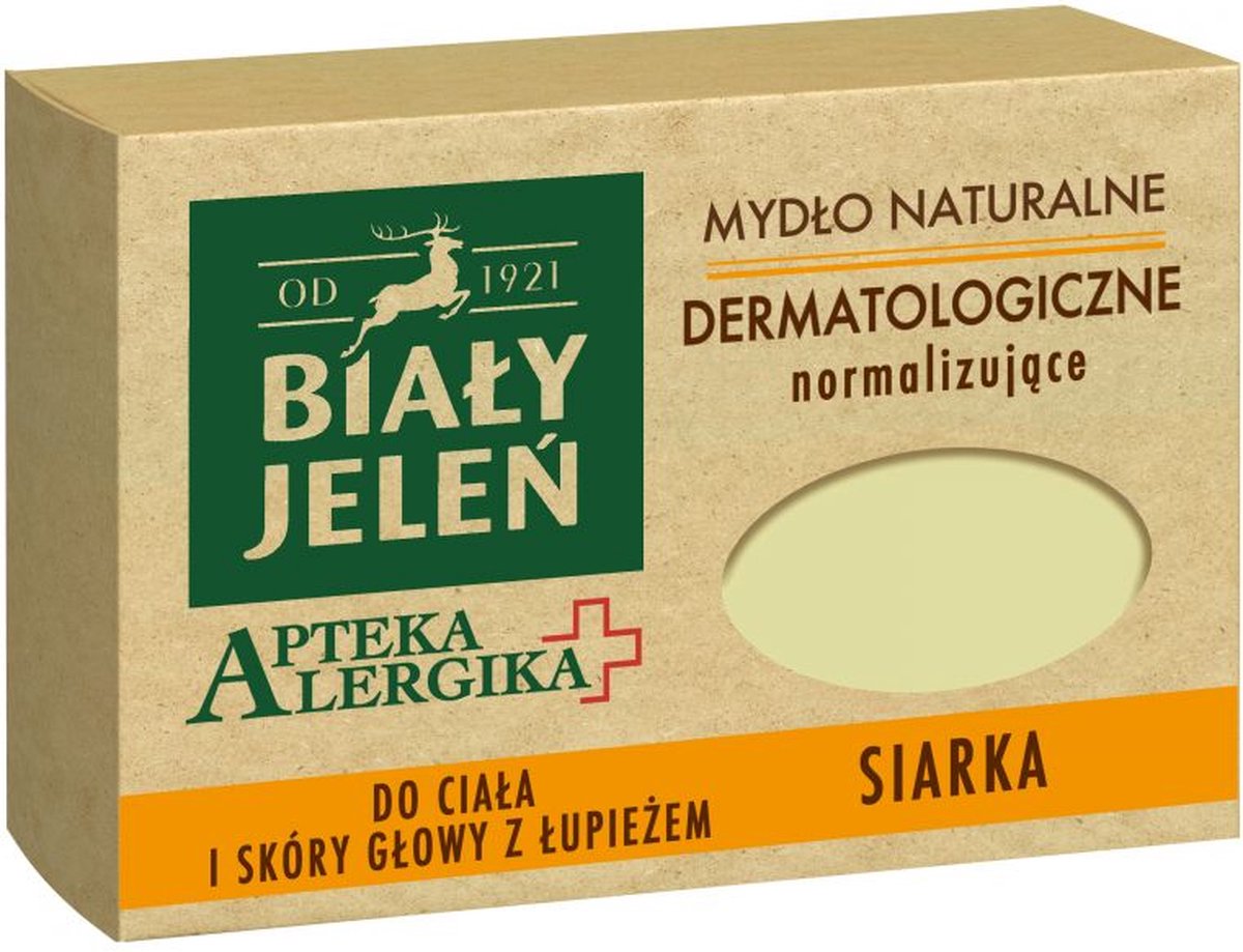 Bialy Jelen 1921™ Natuurlijke Dermatologische Zeep met Zwavel - Ideaal bij Acne en Onzuiverheden - Gezichtsverzorging - Zeep Blok - Soap Bar - Zeep Bar - 125g