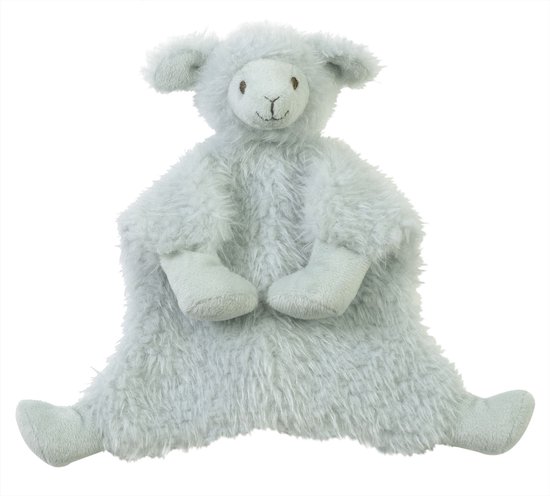 Lichtgrijs schaap knuffeldoekje met geborduurde oogjes en mondje. Lange poten en armen.