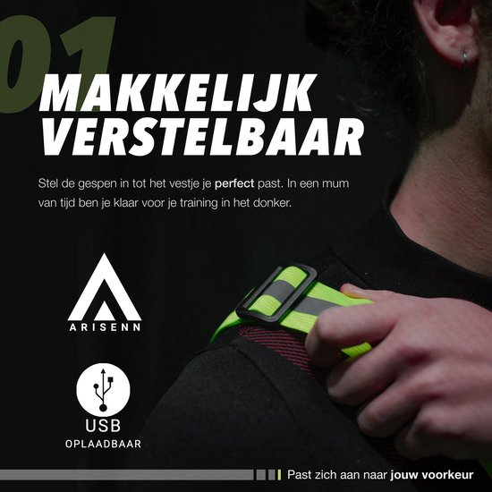 ARISENN® 3D LED Hardloop Verlichting OPLAADBAAR - Led Harnas - INCL. hersluitbare zipper bag - Led Vest - Wit Licht voor & Rood licht achter - Hardloop Led verlichting - Reflecterend Hardloop vest - Hardlopen - Sport verlichting - Oplaadbaar