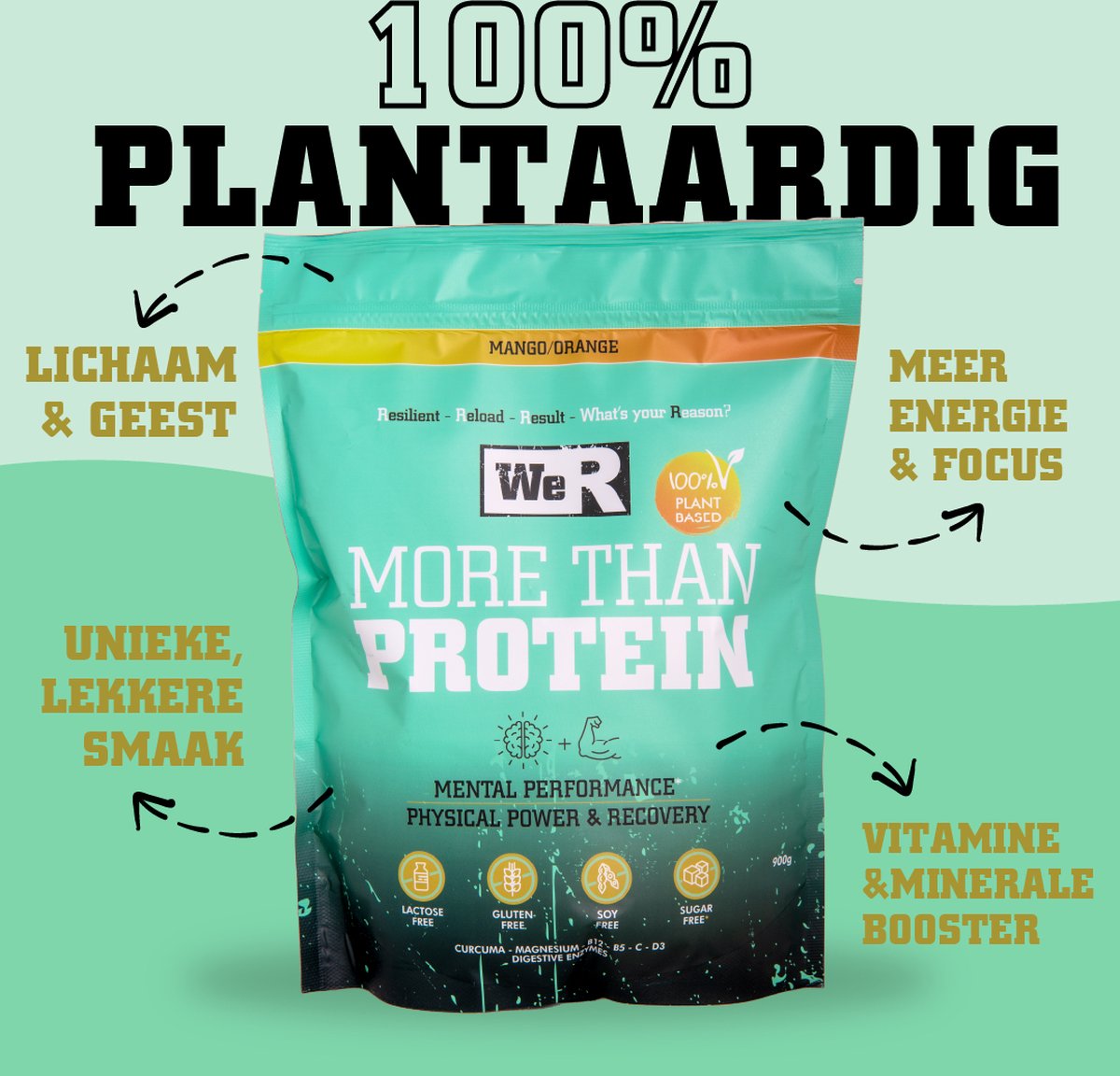 We'R Proteine Poeder / Vegan Proteine Shake – Mango / Orange – 900g – Bio & Vegan - Body & mind