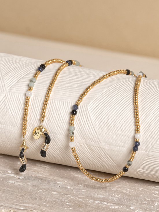 Brillenkoord – Luxe kralen goud - maan kleurige stenen - Deluxe collectie - elegant Brillenkoordje | SUNNY CORDS
