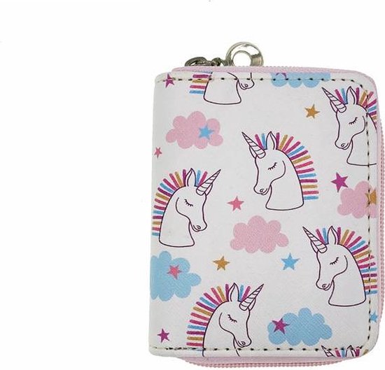 Meisjes Portemonnee – Unicorn met Wolkjes, Sterren en Regenboog Manen – Glitter Portemonneetje voor Briefgeld en Pasjes – Roze Accessoire voor Kinderen