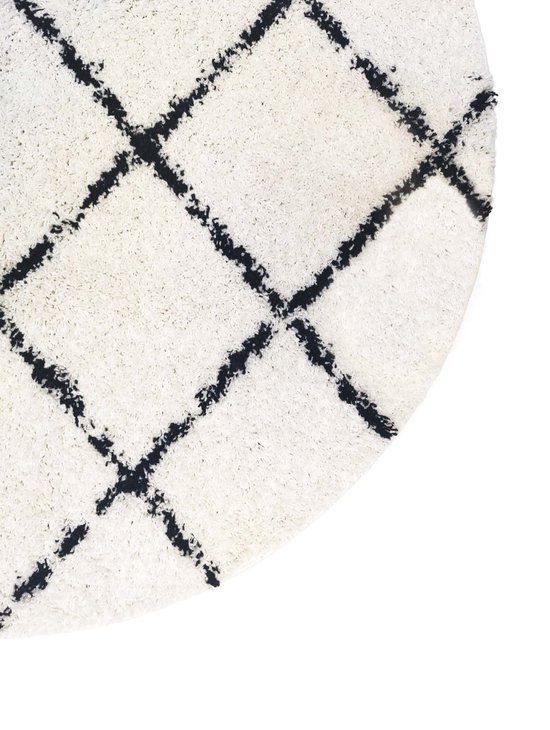 TAPISO Tapis Couloir Shaggy Poils Longs DELHI Gris Crème Losanges