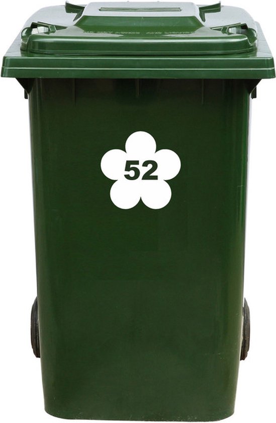 Kliko Sticker / Vuilnisbak Sticker - Bloem - Nummer 52 - 17x16,5 - Wit
