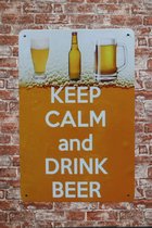 Wandbord – Keep calm drink beer - Metalen wandbord - Mancave - Mancave decoratie - Metal sign - Retro - Tekst bord - Bar decoratie - Metalen borden - Decoratie - Wand Decoratie - Metalen bord - 20