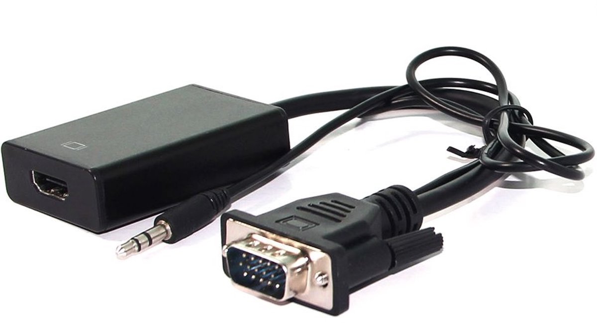 VGA + 3,5mm Jack (v) naar HDMI adapter met HDCP - voeding via Micro USB / zwart - 0,15 meter