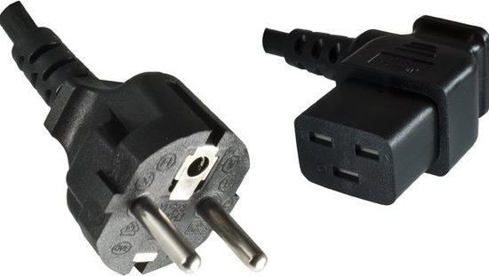 Apparaatsnoer met haakse C19 plug en rechte stekker - 3x 1,00mm / zwart - 1,8 meter